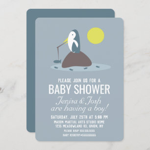 Cutest Penguin Fishing Baby Shower Invitation