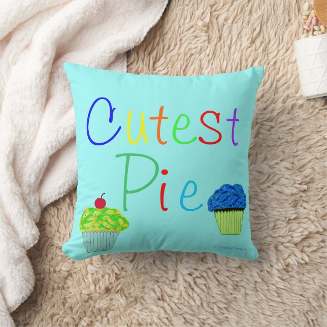 Cutest Pie Yellow & Blue Cupcakes PERSONALIZE Throw Pillow (Blanket)
