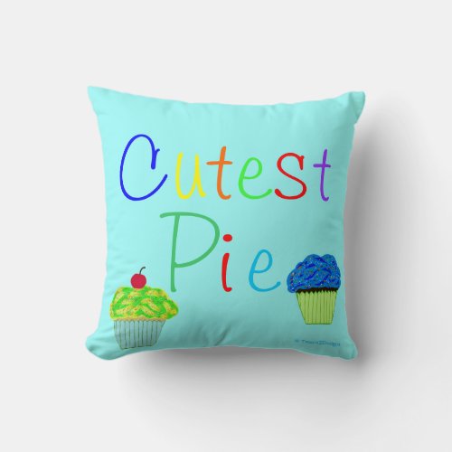 Cutest Pie Yellow  Blue Cupcakes PERSONALIZE Throw Pillow