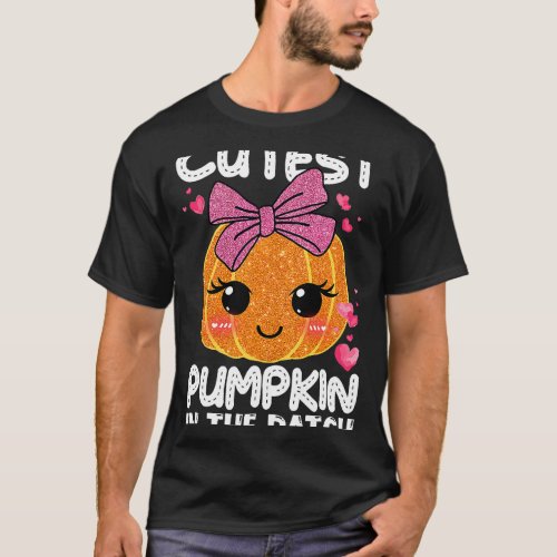cutest pumpkin in 2patch halloween kawaii girls ki T_Shirt