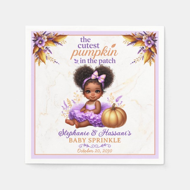 Cutest Pumpkin in the Patch Afro Baby Girl Shower Napkins (Front)