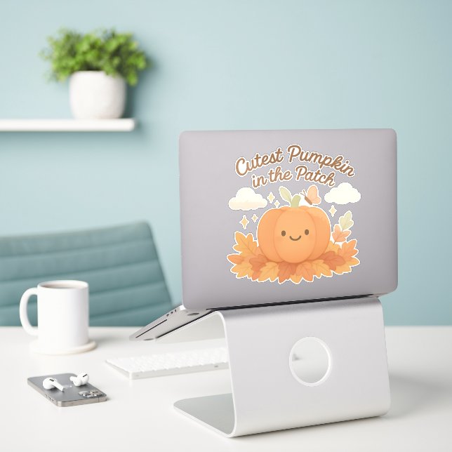 Cutest Pumpkin In The Patch Cute Fall Halloween Sticker (Laptop On Desk)