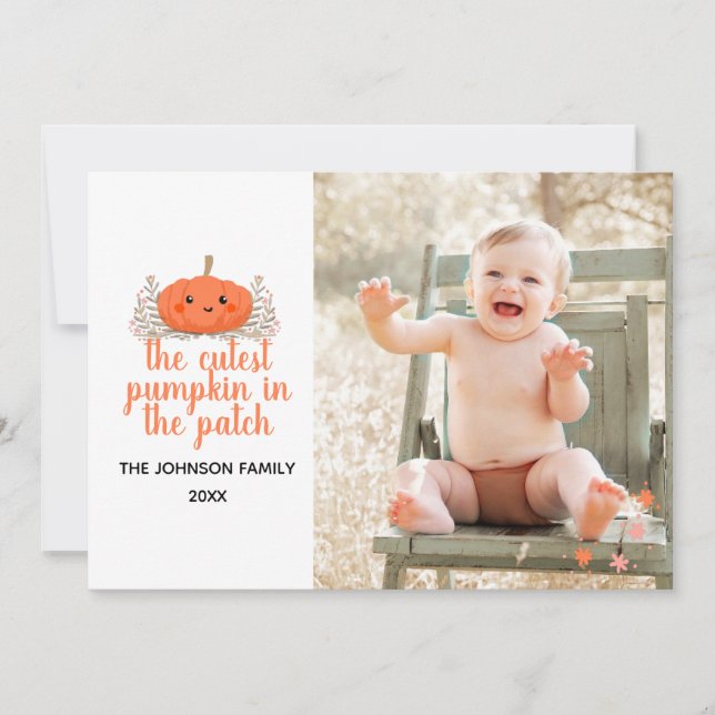 Cutest Pumpkin in the Patch Fall Photo Card (Front)