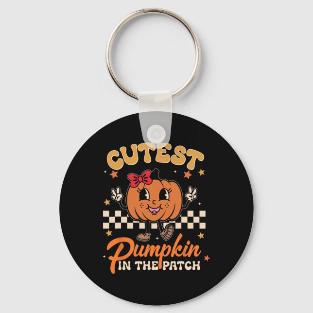 Cutest Pumpkin In The Patch Funny Halloween Thanks Keychain (Front)