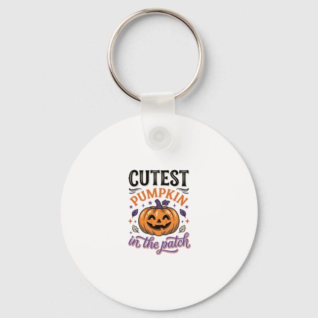Cutest Pumpkin In The Patch Halloween Shirt Design Keychain (Front)