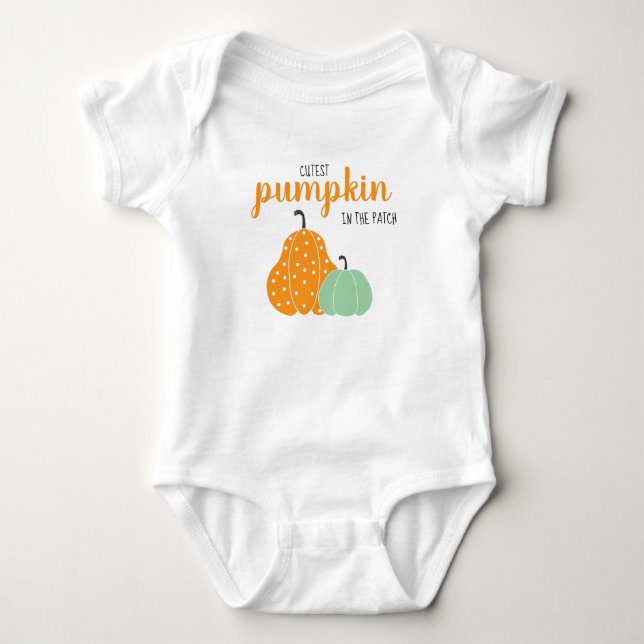 Cutest Pumpkin In The Patch Orange Green Baby Bodysuit (Front)