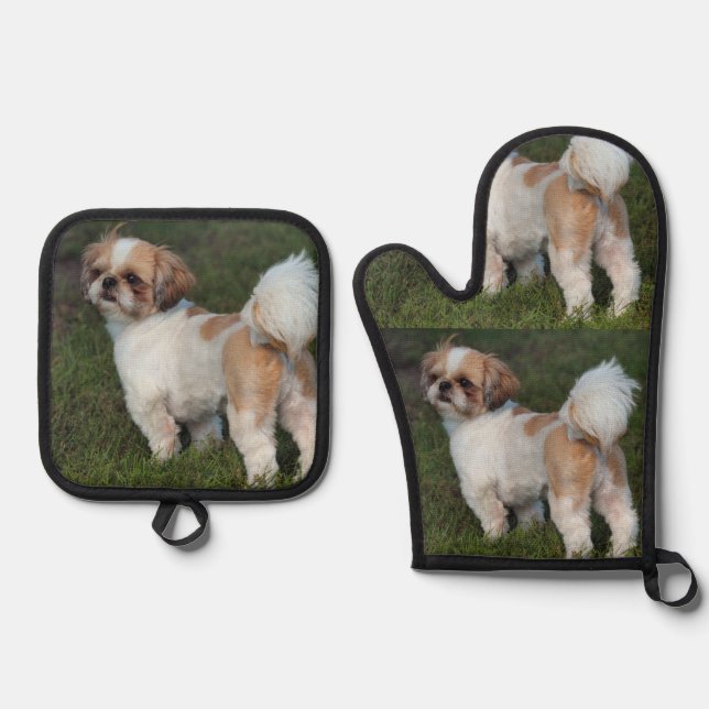 Cutest  Shih Tzu Oven Mitt & Pot Holder Set (Front)