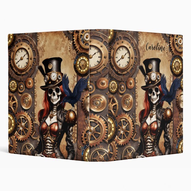 Cutest Steampunk Skeleton  3 Ring Binder (Background)