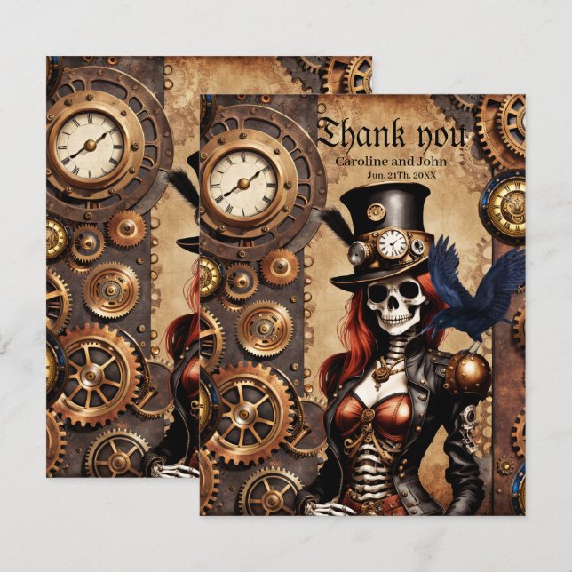 Cutest Steampunk Skeleton  Thank You Card (Front/Back)