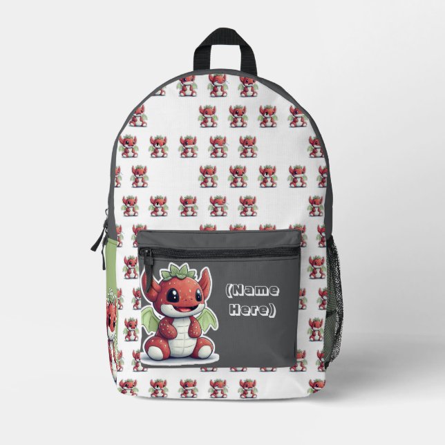 Cutest Strawberry Dragon Printed Backpack (Front)