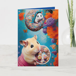 Cutest Syrian Hamster Tea Party with Donuts ANY Ca Card