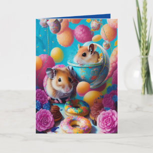 Cutest Syrian Hamster Tea Party with Donuts ANY Ca Card