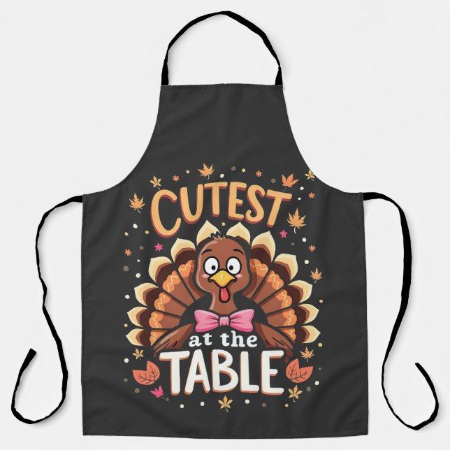 Cutest Turkey at the Table Funny Thanksgiving  Apron (Front)