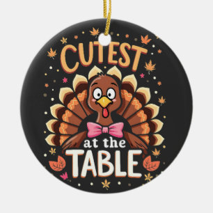 Cutest Turkey at the Table Funny Thanksgiving  Ceramic Ornament