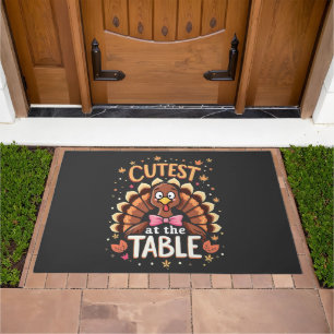 Cutest Turkey at the Table Funny Thanksgiving Doormat