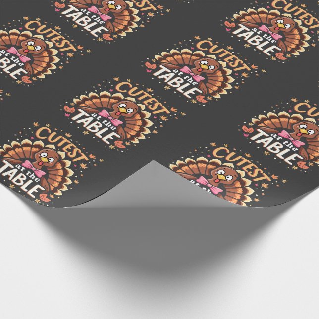 Cutest Turkey at the Table Funny Thanksgiving  Wrapping Paper (Corner)