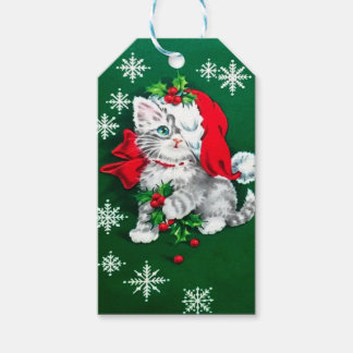 Cutest vintage Christmas Kitten Holiday Gift Tag