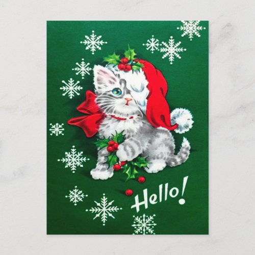 Cutest vintage Christmas Kitten Holiday Postcard