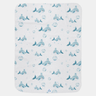 Cutest whale with bobbles in blue under water baby blanket