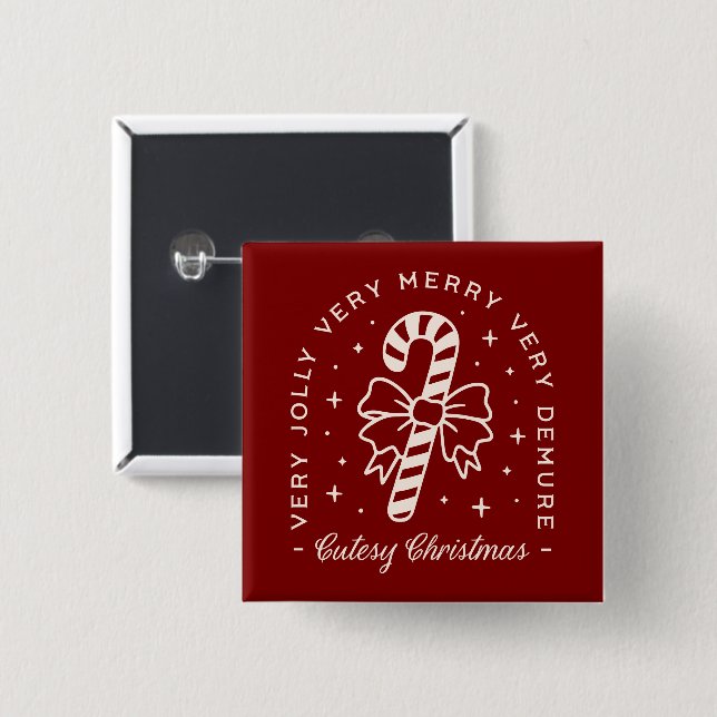 Cutesy Christmas preppy candy cane bow red Button (Front & Back)
