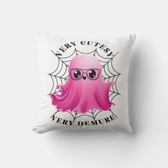 Cutesy Demure Ghost  Throw Pillow (Front)