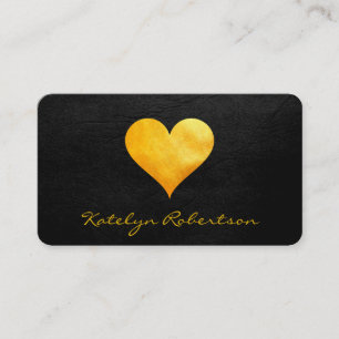 Cutesy Gold Heart Chic Black Texture Business Card