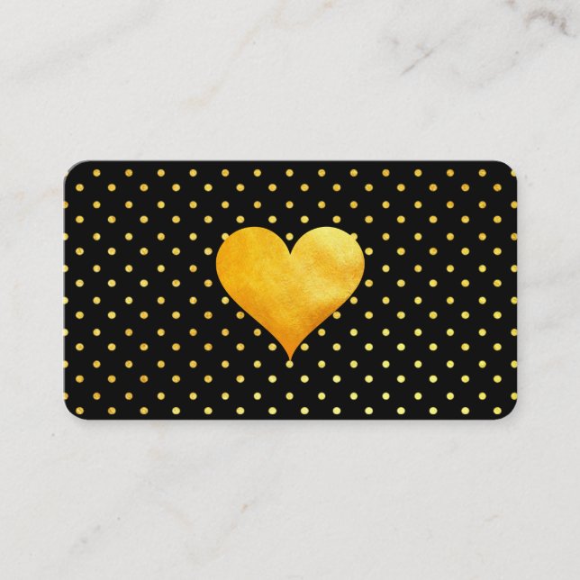 Cutesy Gold Heart Polka Dot Pattern Business Card (Front)