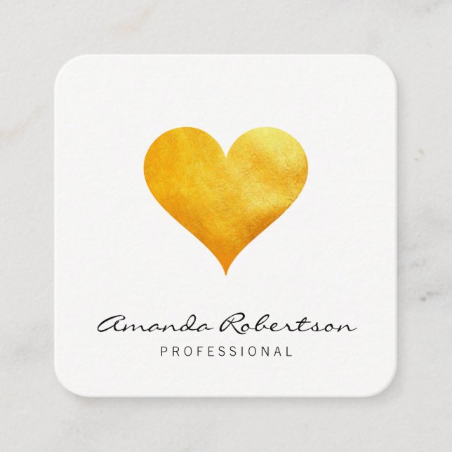 Cutesy Gold Heart Square Business Card (Front)
