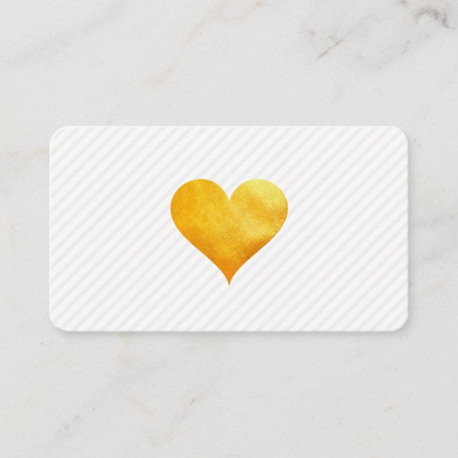 Cutesy Gold Heart Stripe Pattern Business Card (Front)