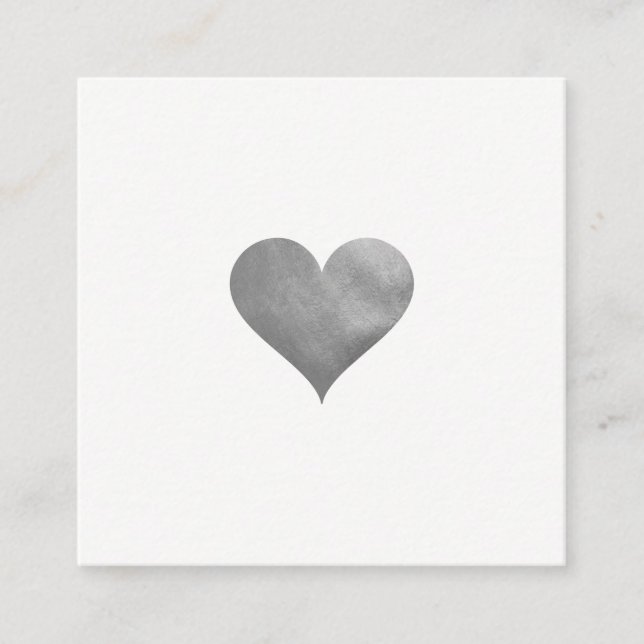 Cutesy Gray Heart Square Business Card (Front)