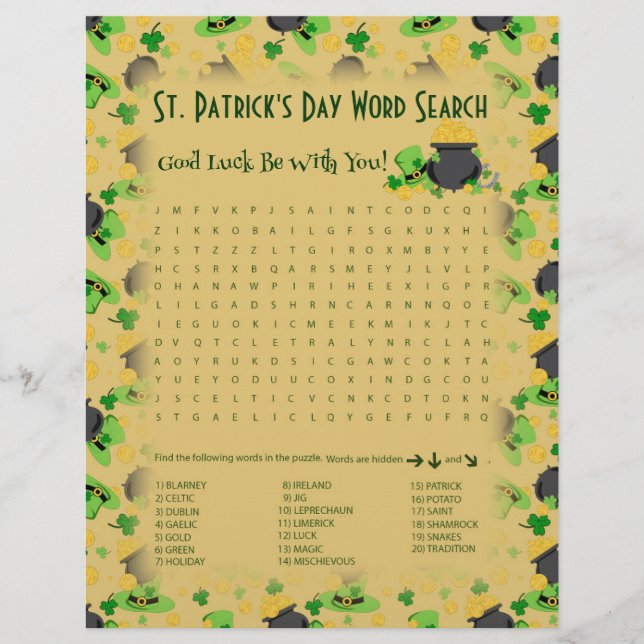Cutesy Luck for the Irish Word Search Game Flyer (Front)