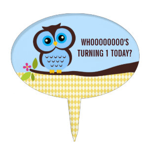 Cutesy Owl First Birthday Cake Topper