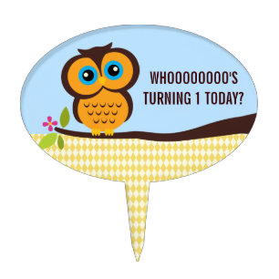 Cutesy Owl First Birthday Cake Topper