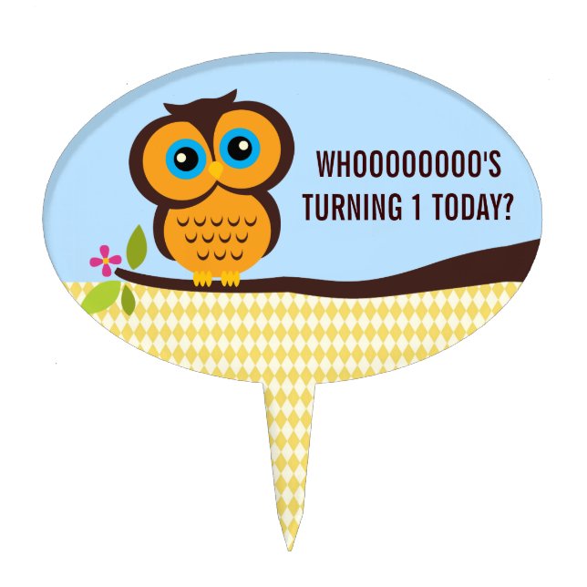 Cutesy Owl First Birthday Cake Topper (Front)