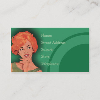 Cutesy Retro Redhead Hairdressing Card Green