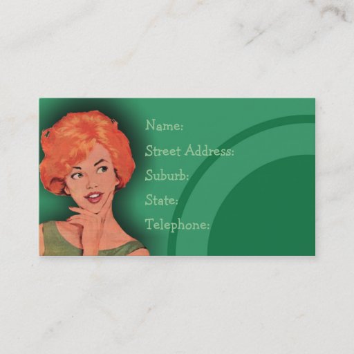 Customizable Cutesy Retro Redhead Hairdressing Card Green Business Cards