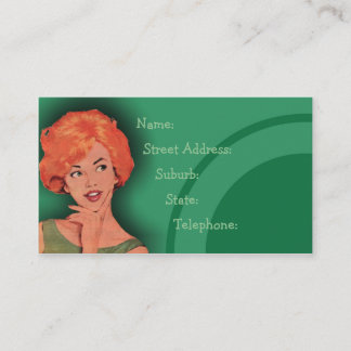 Cutesy Retro Redhead Hairdressing Card Green 2