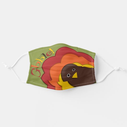 CuteThanksgiving Turkey "Gobble!" Adult Cloth Face Mask (Front, Unfolded)
