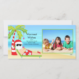 CuteTropical Christmas Santa Family Photo Card. Holiday Card