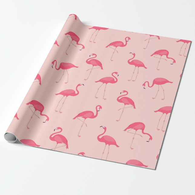 CuteTropical Watercolor Pink Flamingo Pattern Wrapping Paper (Unrolled)