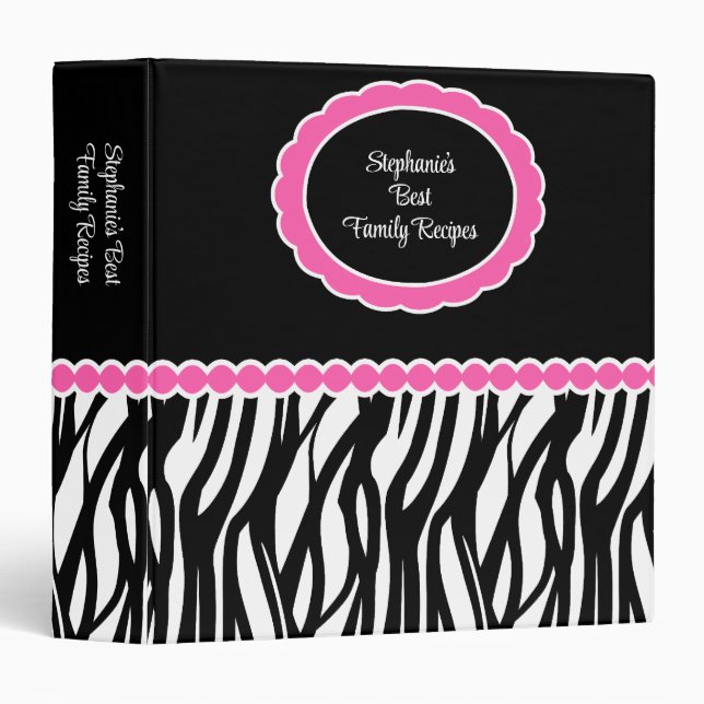 Cutey Zebra Recipe Book 3 Ring Binder (Front/Spine)