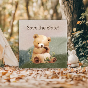 Cutie Baby Bear Watercolor Baby Shower Save The Date