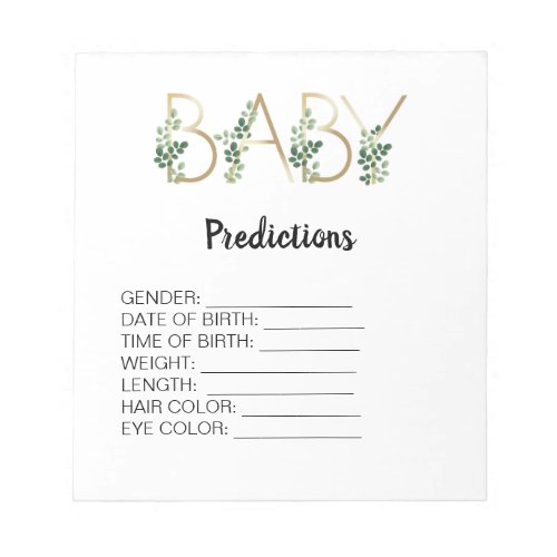 Cutie Baby Shower Predictions Game Greenery Floral Notepad