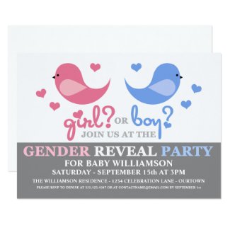 Cutie Birds Baby Gender Reveal Party Invitation