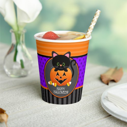 Cutie Black Cat Happy Halloween Party Paper Cups