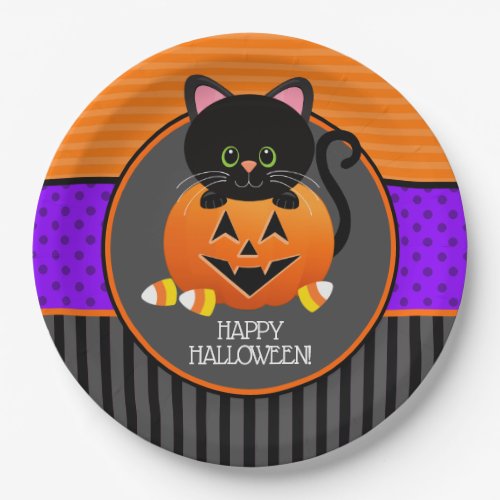 Cutie Black Cat Happy Halloween Party Paper Plates