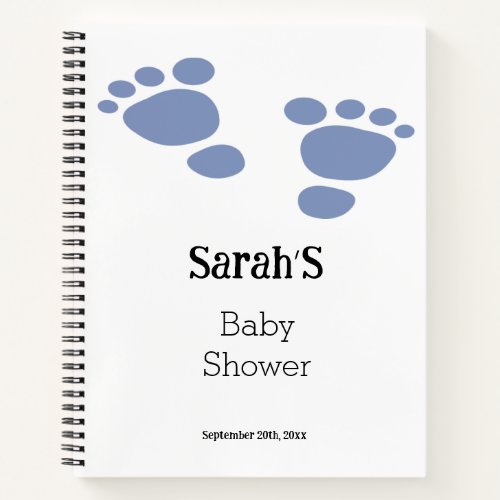 Cutie Blue Baby Footprint Baby Shower Gift List Notebook