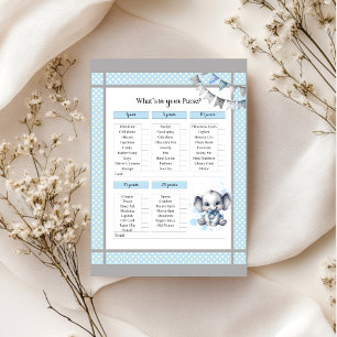 Cutie Blue Elephant Baby Shower In your Purse Game