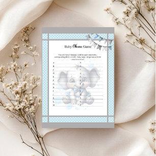Cutie Blue Elephant  Baby Shower Name Game