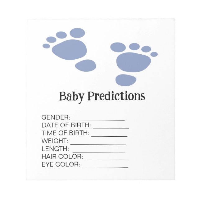 Cutie Blue Footprint Baby Shower Predictions Game  Notepad (Front)